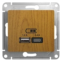 Розетка USB Schneider Electric Glossa A+С, 5В/2,4А, 2х5В/1,2А дуб