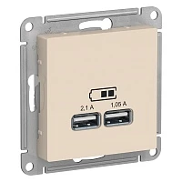 Розетка USB Schneider Electric AtlasDesign 5В, 1 порт x 2,1 А, 2 порта х 1,05 А, мех бежевый